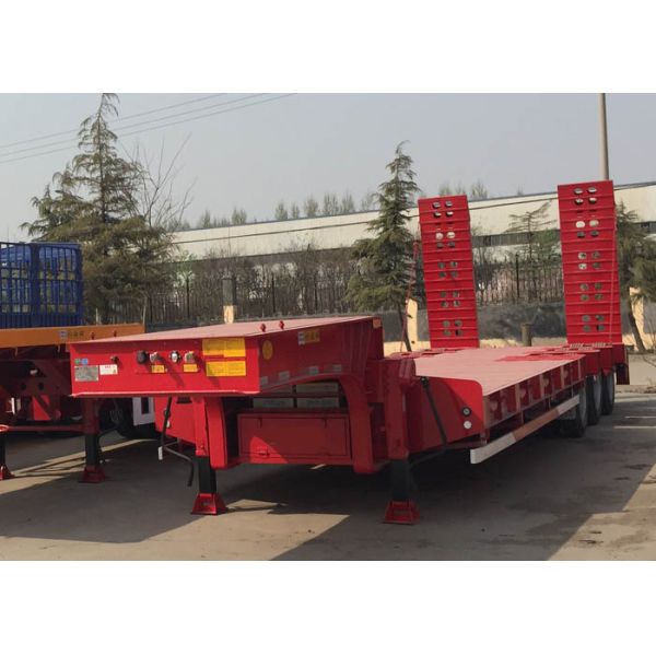 Loading Construction Machines Hydraulic Flatbed Trailer 3 Axles 80 Tons 17m