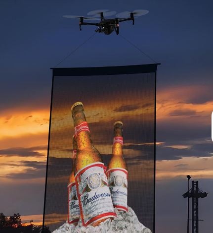 Drone Show Advertisement LED Magic Carpet Mesh Flying Flexible Ultra Transparent LED Display Screen