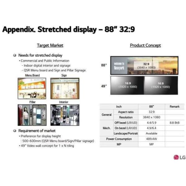 Bar Stretched LCD Display Digital Signage LG 88'' LD880DEN-UKA2 3840*1080 Pixels 56 Pin 1.07B Colors 700CD/M2