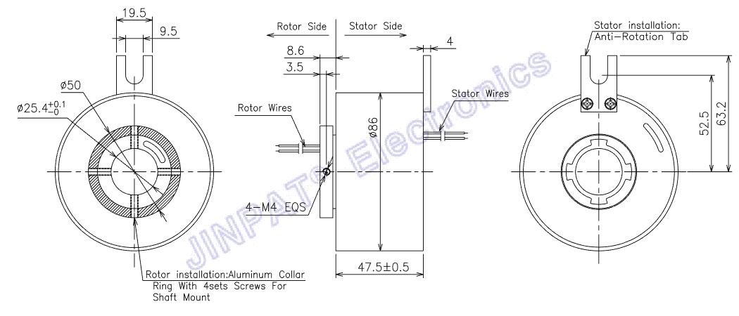 Inner Diameter 25.4mm Through Bore Slip Ring Aluminum Alloy Housing