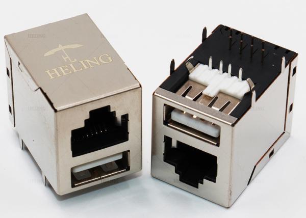 Customized RJ45 Female LAN Connector USB HDMI Port Tab Up 8P8C Through Hole