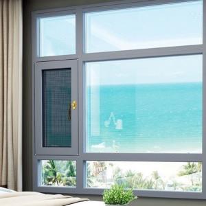 China Double Glazed Aluminum Swing Tilt And Turn Window Deep Grey Frame With Mesh on sale