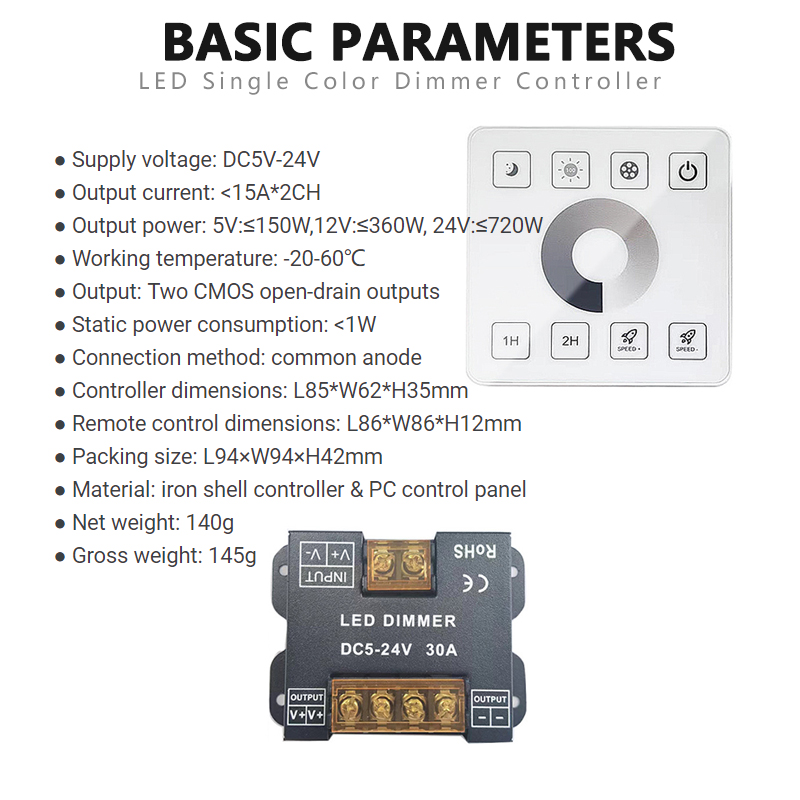 Single Color LED Dimming Controller , 30A High Power RGB Control Panel