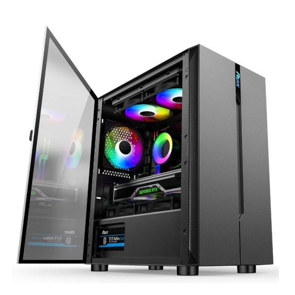 ETEK Computer Case - Openable left panel Power Supply Bottom Mount Installable RGB Fans Simple and Generous panel