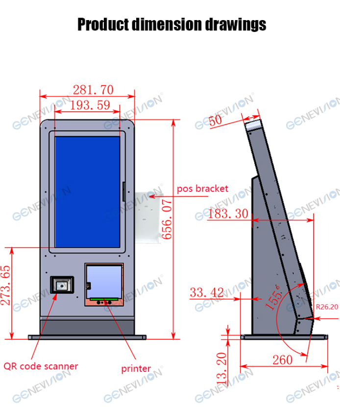 15.6 Inch Desktop Restaurant Kiosk Self Service Terminal automation order pay