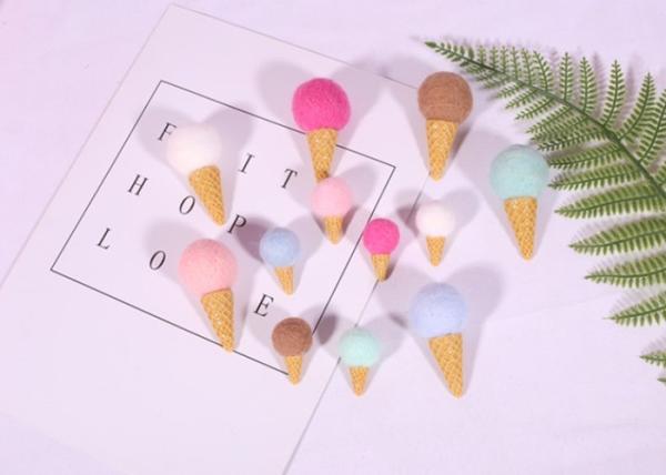 Quality 6.5 Cm Cute Pattern Wool Felt Balls Round Ice Cream Cone For Photo Prop for sale