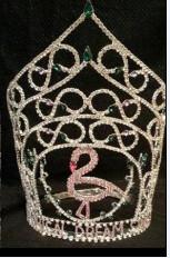 Quality simple design birds crown for summer pageants rhinestone crowns logo on the band silver red stones for sale