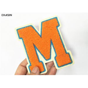 Bright Orange M Chenille Varsity Letter Patches Abrasion Resistant