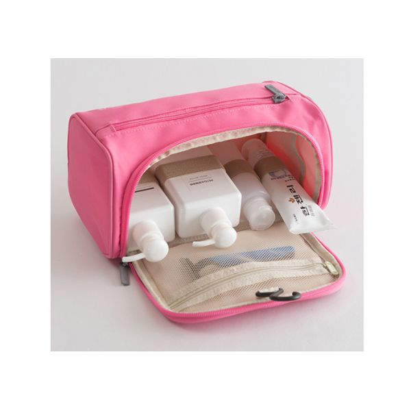 Polyester Travel Toiletry Bag OEM / ODM Service Pink Color For Ladies