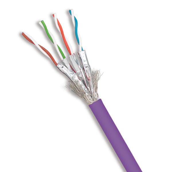 Quality Bulk Purple Cat7 SFTP 23AWG CPR Dca-S2 D2 A1 PVC Cable For 10Gbps Network 1000FT for sale