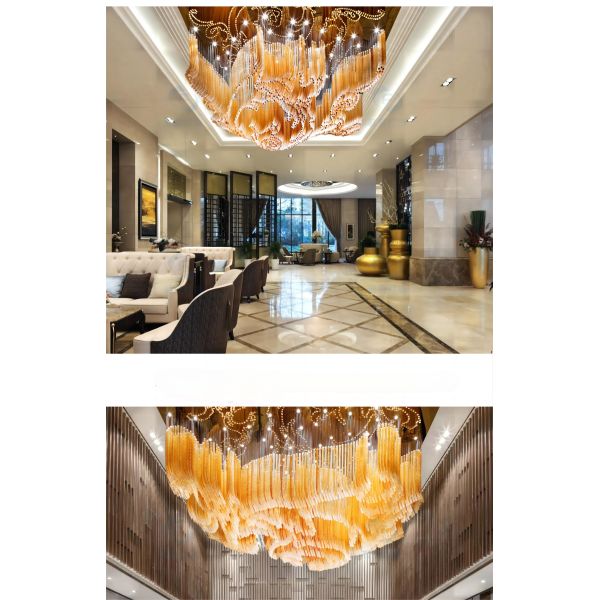 Luxury Golden Transparent Rectangular Crystal Extra Large Chandeliers Made To Order
