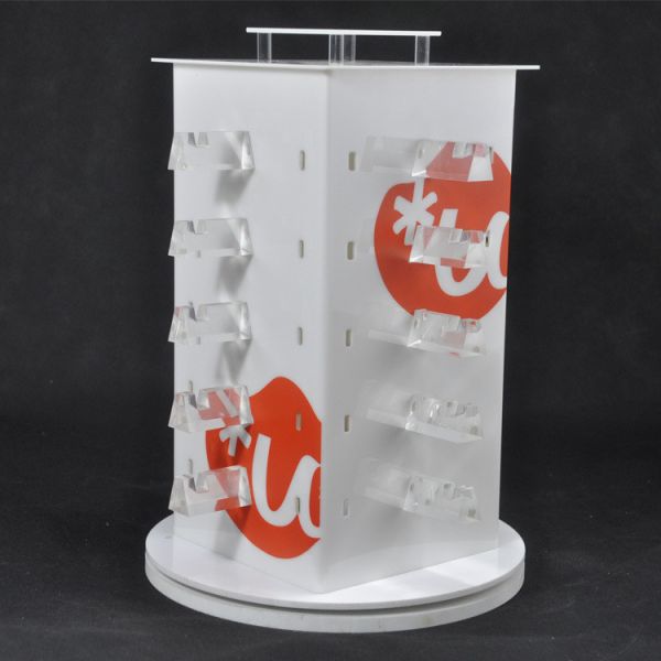 Revolving White Acrylic Sunglasses Display Stand Free Standing Eyewear Display For 20pcs Glasses