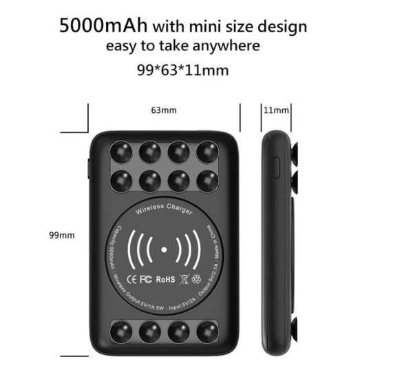 Quality Portable power bank with Qi, sucktion 5,000mah, 5W for iPhone,Samsung for sale