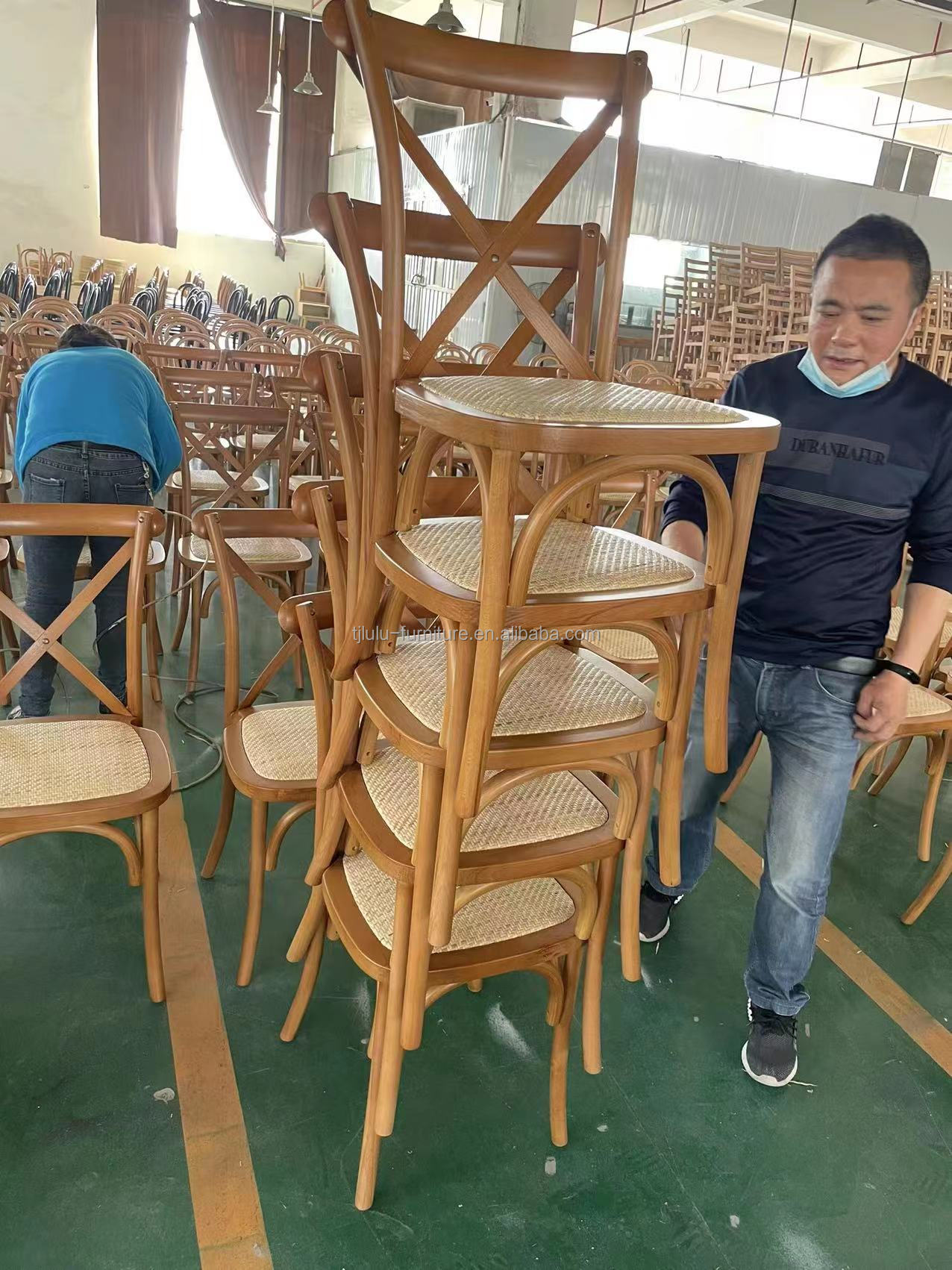 Stackable Wood Chair with 100KG Weight Limit Modern Furniture Restaurant Natual Stacked Rattan Dining Chairs