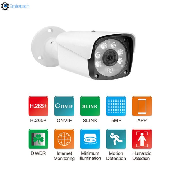 Outdoor human detection POE 5.0MP 20m IR distance 3.6mm lens waterproof IP66 H.265 smart analysis surveillance IP camera