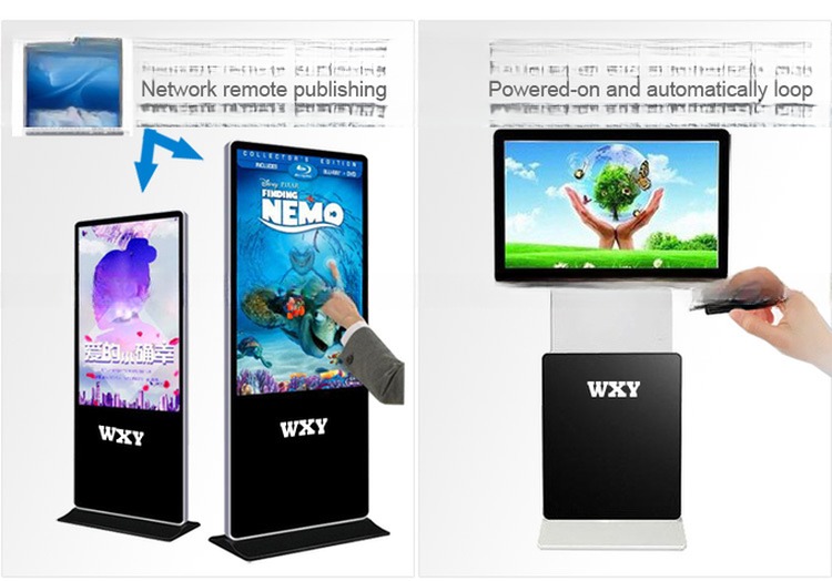 ceiling roof mount double screens 55" inch wireless WIFI network totem LCD display for commercial AD POP screen Window signage