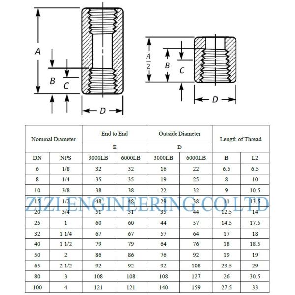 Durable Carbon Steel Industrial Pipe Fittings GI Coupling A105N FNPT Coupling