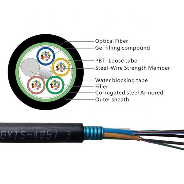 CE GYTS G.652D Single Mode 24 Core Armoured Fiber Optic Cable Duct Type