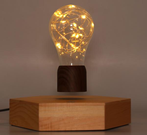 Quality octagon wooden base magnetic levitation floating lamp light bulb for desk decor gift for sale