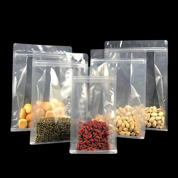 Custom Transparent Peanut Nuts Grain Tea Pouch Ziplock Food Packaging Bags Flat Bottom Pouch With Zipper