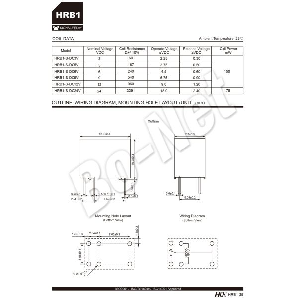 HKE original Electronic Component HRB1-S-DC24V HRB1-S-DC5V HRB1-S-DC9V HRB1-S-DC12V DC3V 3V 5V 9V 12V 24V 1A DIP-6 6PIN