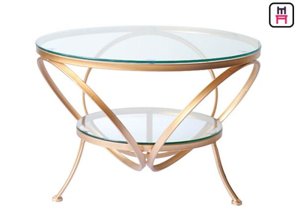 Quality Glass Coffee Table Gold Frame , Modern Round Glass Coffee Table For Bar / Hotel for sale