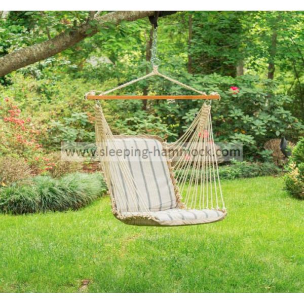 Single Cushioned Outdoor Hanging Hammock Swing Chair Soft Polycotton Comfortable