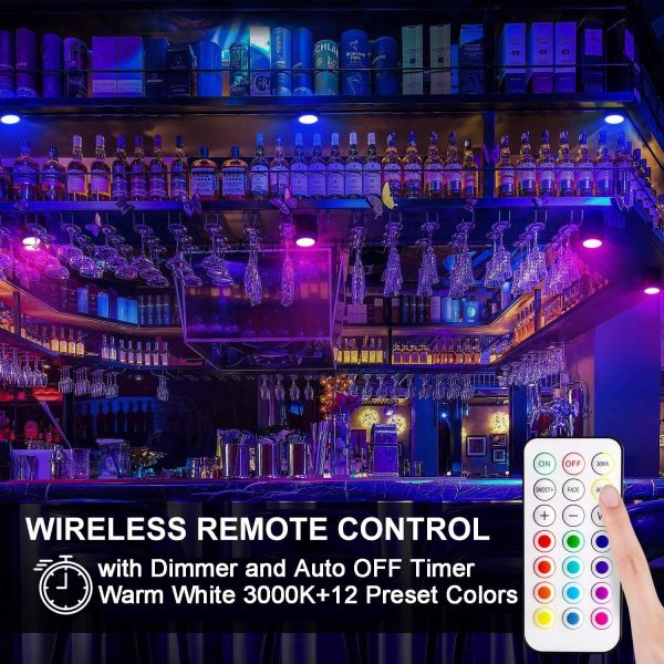 Round White LED Puck Lights With Timer Dimmable Remote Control For Modern Lighting