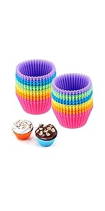 Reusable Silicone Cupcake Baking Cups 24 Pack, 2.75 Inch Cups, & Non-Stick Muffin Liners For Party Halloween