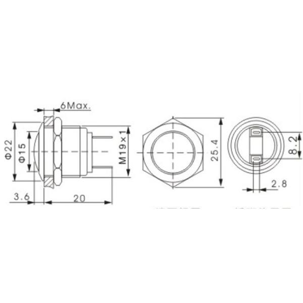 Ball Head Stainless Steel Push Button Switch 19mm Panel Mounting Normally Open