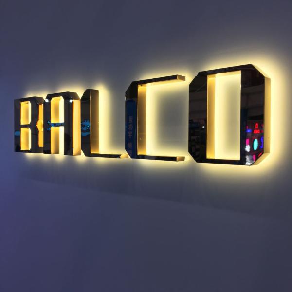 Quality Electroplating Gold Mirror Metal Backlit Letter Sign M4 Screw Mount for sale