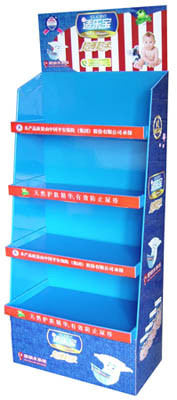 Snack Corrugated Cardboard Display Blue / Green Color Knocked Down Packing