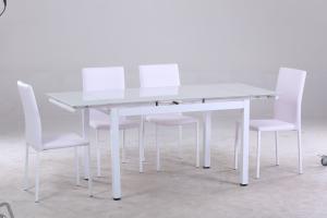 China Fashion Retractable Rectangle White Tempered Glass Dining Table on sale