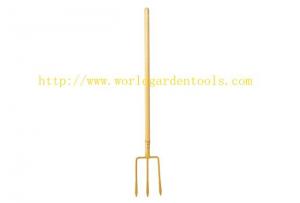 China useful cute kid's long handle tools for plant forks yellow wooden handle prong on sale
