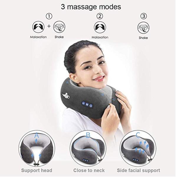 Quality Shiatsu And Rolling U Shaped Travel Pillow Grey Color And Support Customized for sale