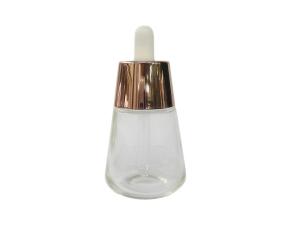 Taper Cone Shape 1OZ Glass Cosmetic Essential Oil Bottle With Bulb Dropper Pipettes Closures Assemblies For Serum Oil