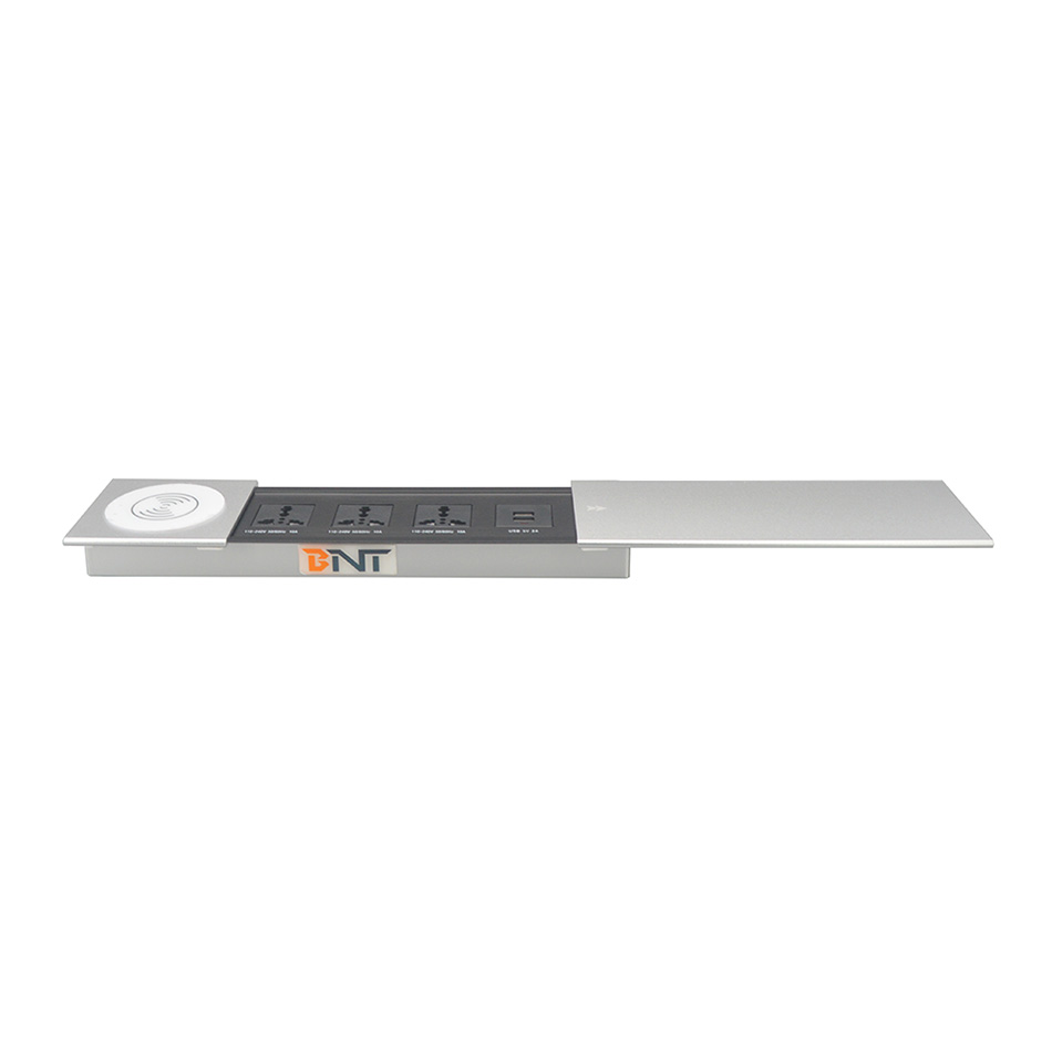 Sliding cover with wireless charger built in desktop socket for office table