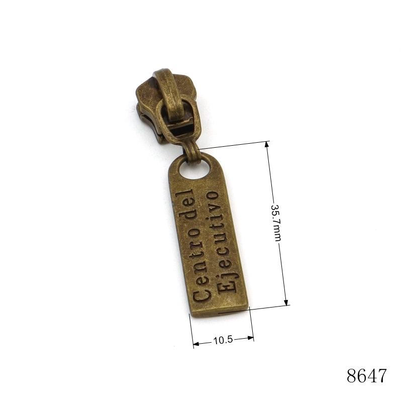 Engraved Custom Logo Metal Zip Puller Tag Rolling Anti Brass Pull Tag For Handbags Hardware Accessories