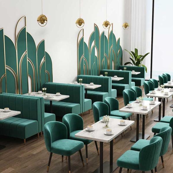 Quality Green Velvet Restaurant Dining Table And Chairs Attractive Booth Cafe Tables for sale