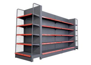 China 200kg / layer Double Sided Display Shelf Supermarket Gondola Shelves With Peg Board on sale