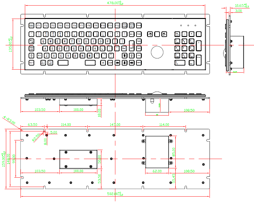 IP65 Black Dust Proof Keyboard Industrial With Function Keys Number Keypad