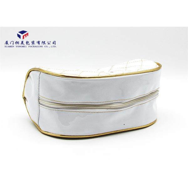 Elegant Patterns Leather Cosmetic Bag Rectangle With Round Corner White Color