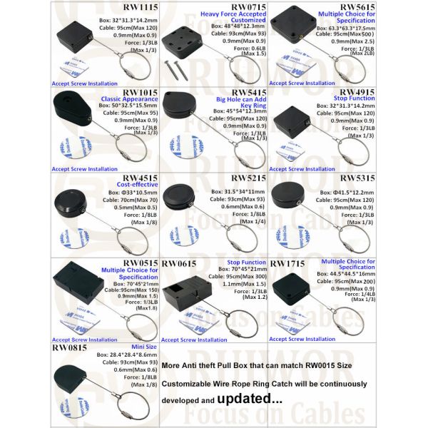 RW0815 D-Shaped Mini Retractable Tether Size Customizable Wire Rope Ring Catch