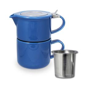 China Ceramic teapot set with stainless steel infuser and lid glossy glaze stoneware on sale