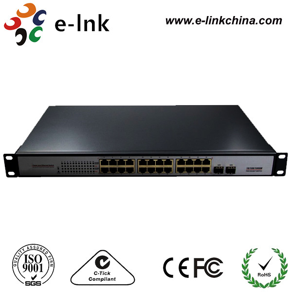 2 SFP + 24 PoE 10 / 100 /1000M PoE-PSE Fiber to Copper Ethernet PoE Switch