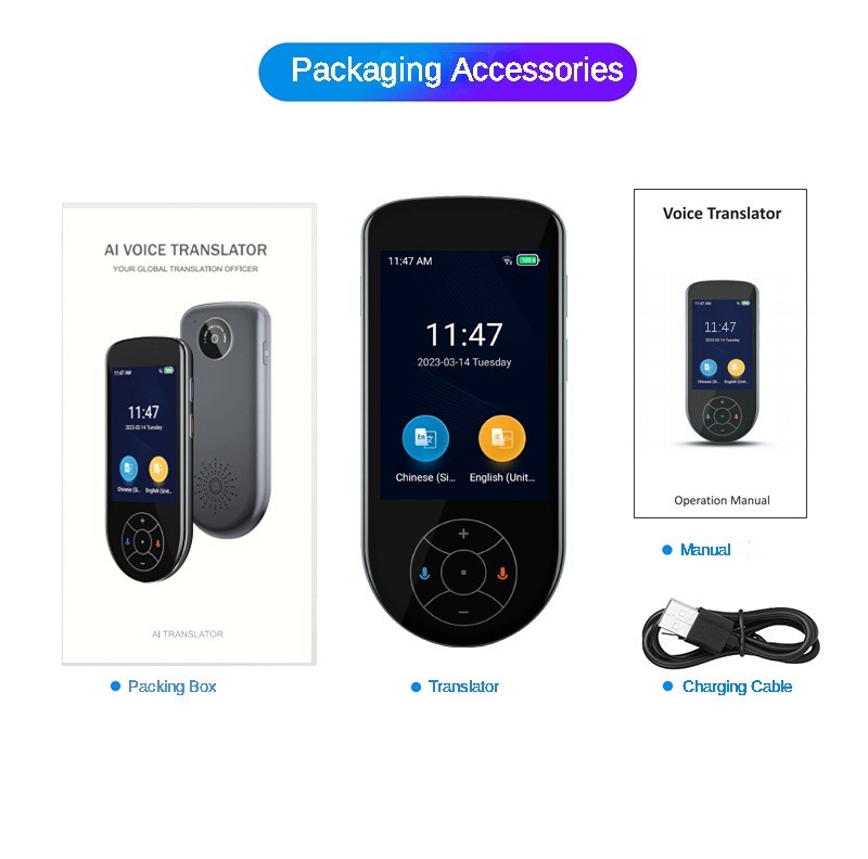 Portable 137 Languages Instant Voice Translator Online Offline Device IPS Screen