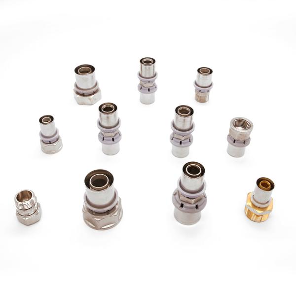 Brass press pipe fitting reducing tee connector for pex al pex water heating plumbing fittings