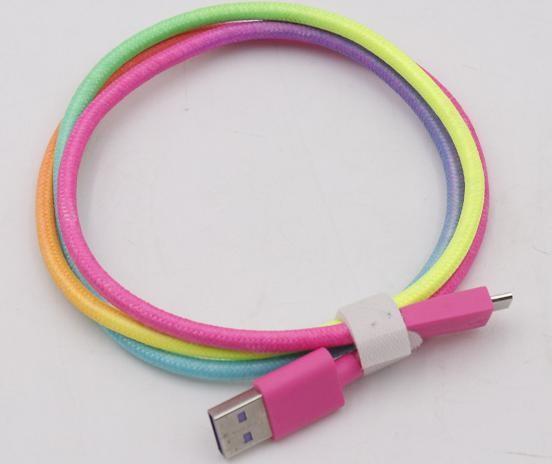 Quality Data Transfer 1.5m 2m Usb 2.0 To Usb C Cable Quick Charge Rainbow Color for sale