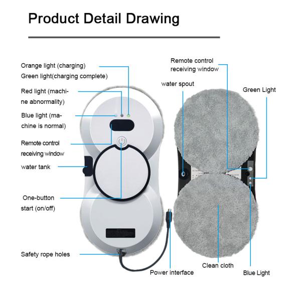 30ml 67dB Window Cleaner Robot Skyscraper Cleaning Robot With Water Spray