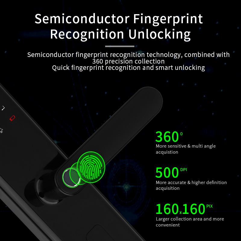 Fingerprint Touch Smart Door Lock Tuya App Control Unique Chip Encryption Technology